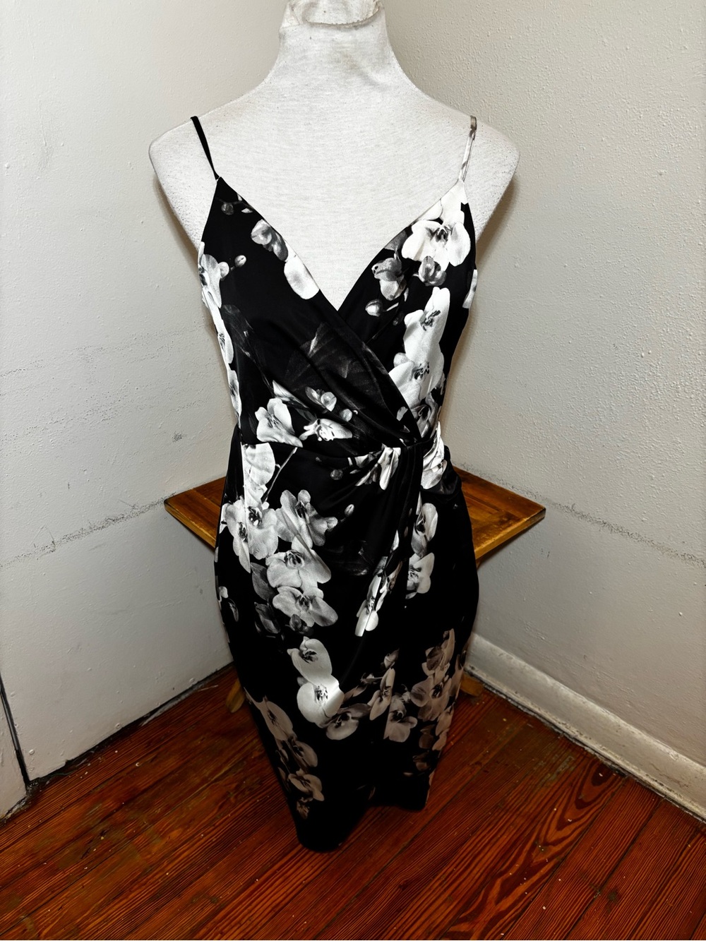 Worthington Sleeveless Satin Floral Wrap Dress
